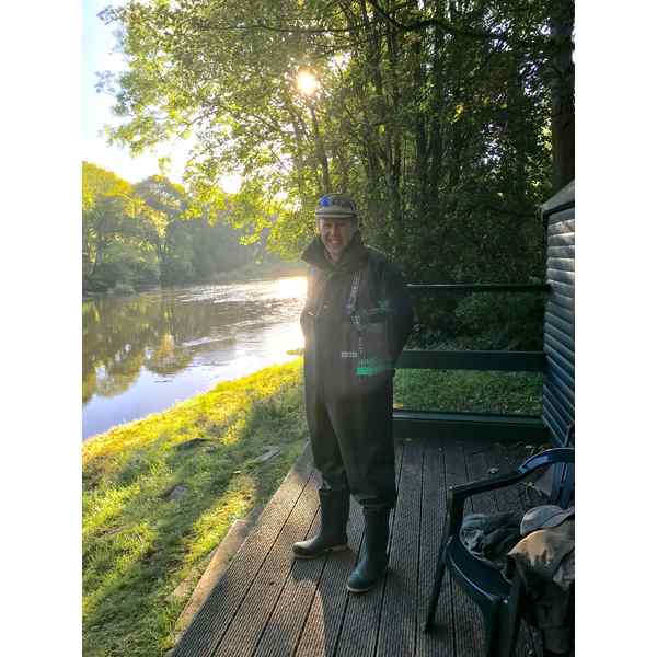 John all kitted out in his waders and fishing gear all excited for a try at this new sport. 
